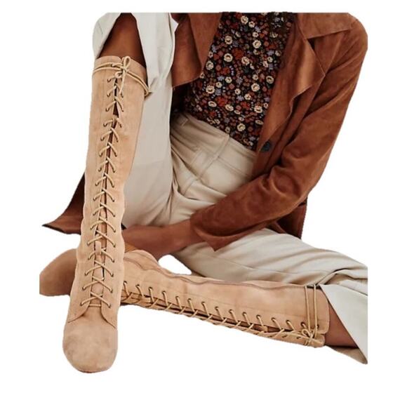 ANTHROPOLOGIE X SILENT D Sz EU40 STELSY knee high HEELED BOOTS Suede Tan Brown - Picture 5 of 5